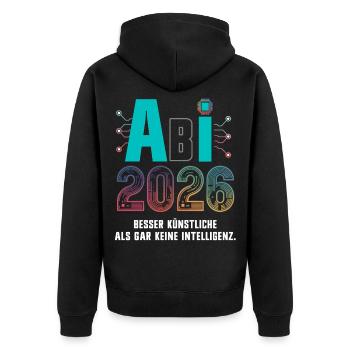 Abitur 2026 - KI AI Spruch Abi 2026 - Abitur motto - Unisex Premium Organic Zip Hoodie - black - Back - Nico (187cm)