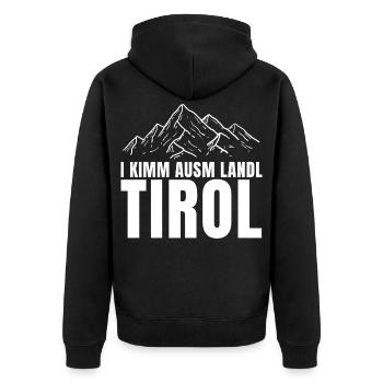 I kimm ausm Landl Tirol DJ Après Ski Ötztal - Unisex Premium Bio Zip Hoodie - Schwarz - Hinten - Nico (187cm)