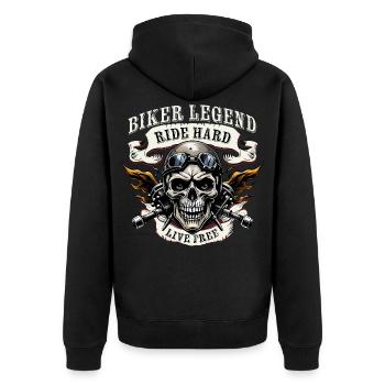 Ride Hard - Live Free - Unisex Premium Bio Zip Hoodie - Schwarz - Hinten - Nico (187cm)