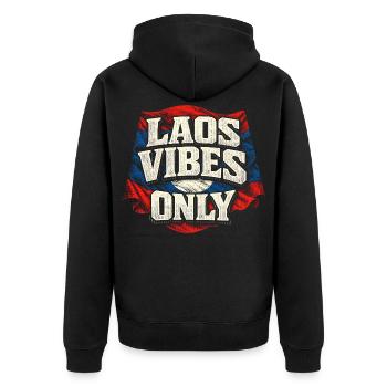 Ambiances du Laos uniquement Lao Root - Veste à capuche bio Premium Unisexe - noir - Dos - Nico (187cm)