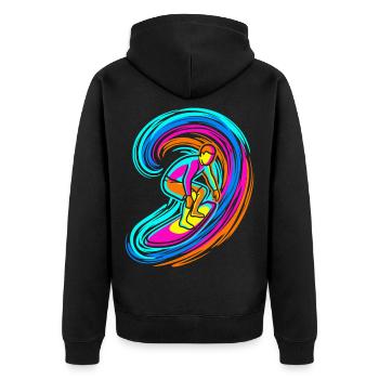 SURFER WAVE - Unisex Premium Organic Zip Hoodie - black - Back - Nico (187cm)