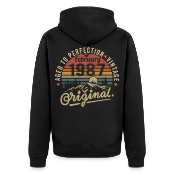 February 1987 - Unisex Premium Organic Zip Hoodie - black - Back - Nico (187cm)