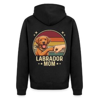 Retro Labrador Mom Foxred Pfotenclash - Unisex Premium Bio Zip Hoodie - Schwarz - Hinten - Nico (187cm)