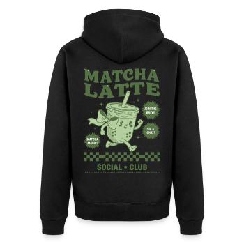 Matcha Latte Social Club Lustiger Grüner Matcha-Tee - Unisex Premium Bio Zip Hoodie - Schwarz - Hinten - Nico (187cm)