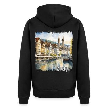 Aquarelle de Zurich, Zurich Suisse - Veste à capuche bio Premium Unisexe - noir - Dos - Nico (187cm)