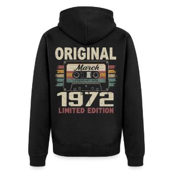 März 1972 Jahrgang März 1972 - Unisex Premium Bio Zip Hoodie - Schwarz - Hinten - Nico (187cm)