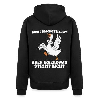 Lustige Gans Spruch Irgendwas stimmt nicht - Unisex Premium Bio Zip Hoodie - Schwarz - Hinten - Nico (187cm)