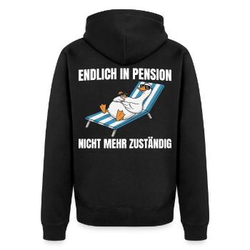 Pensionär Gans - Nicht mehr zuständig Pension - Unisex Premium Bio Zip Hoodie - Schwarz - Hinten - Nico (187cm)