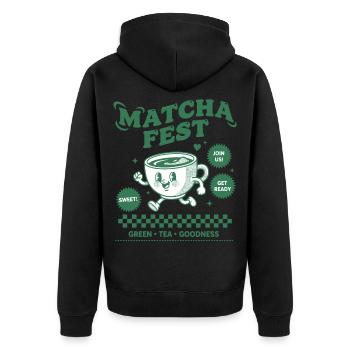Matcha Fest Green Tea Goodness Funny Matcha Tea - Unisex Premium Organic Zip Hoodie - black - Back - Nico (187cm)