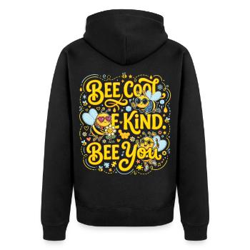 Bee Cool Be Kind Bee You Design - Unisex Premium Bio Zip Hoodie - Schwarz - Hinten - Nico (187cm)
