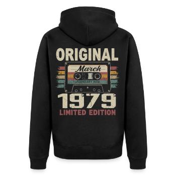 März 1979 Vintage März 1979 - Unisex Premium Bio Zip Hoodie - Schwarz - Hinten - Nico (187cm)