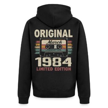 März 1984 Vintage März 1984 - Unisex Premium Bio Zip Hoodie - Schwarz - Hinten - Nico (187cm)