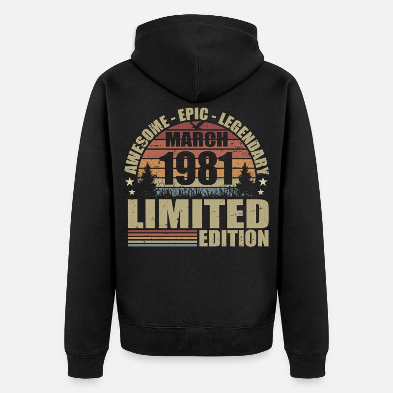 Millésime Mars 1981 Anniversaire - mars 1981 - Veste à capuche bio Premium Unisexe - noir