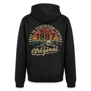 March 1987 - Unisex Premium Organic Zip Hoodie - black - Back - Nico (187cm)