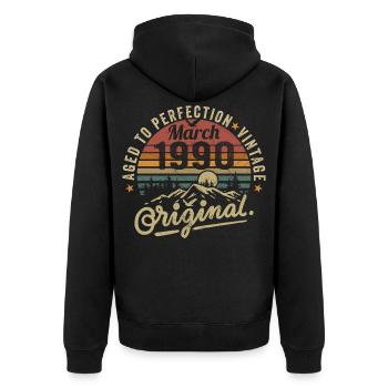 März 1990 - Unisex Premium Bio Zip Hoodie - Schwarz - Hinten - Nico (187cm)