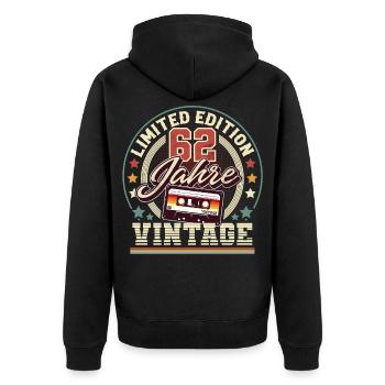 62nd Birthday Vintage Cassette - Unisex Premium Organic Zip Hoodie - black - Back - Nico (187cm)