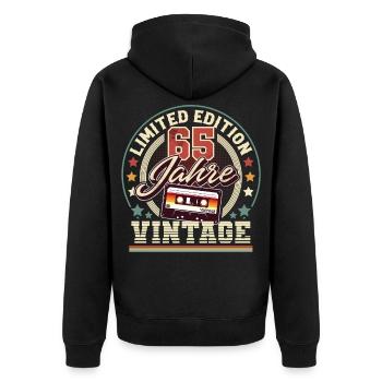 Cassette vintage du 65e anniversaire - Veste à capuche bio Premium Unisexe - noir - Dos - Nico (187cm)