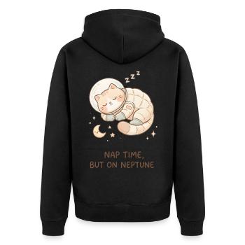 Nickerchen Neptun | Süße Space Katze - Unisex Premium Bio Zip Hoodie - Schwarz - Hinten - Nico (187cm)