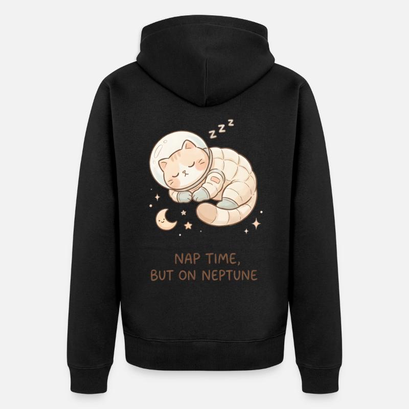 Nap Neptune | Chat de l’espace mignon - Veste à capuche bio Premium Unisexe - noir