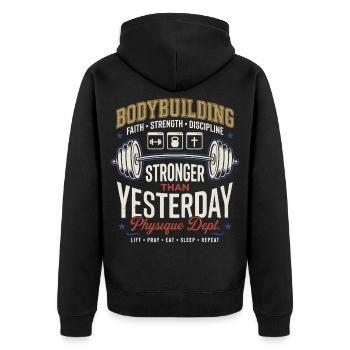 Bodybuilding Stärke Glaube Disziplin - Unisex Premium Bio Zip Hoodie - Schwarz - Hinten - Nico (187cm)