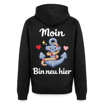 Moin Bin Neu Hier Geburt Baby Geschenk - Unisex Premium Bio Zip Hoodie - Schwarz - Hinten - Nico (187cm)