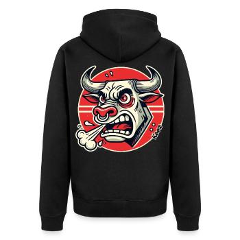 Wütender Bulle Retro-Logo - Unisex Premium Bio Zip Hoodie - Schwarz - Hinten - Nico (187cm)
