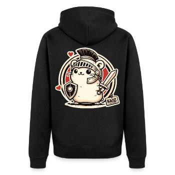 Gladiator Krieger Hamster mit Schild und Schwert - Unisex Premium Bio Zip Hoodie - Schwarz - Hinten - Nico (187cm)