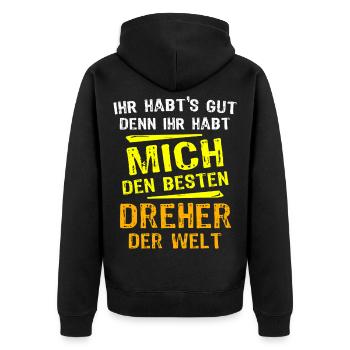 Dreher Geschenk - Unisex Premium Bio Zip Hoodie - Schwarz - Hinten - Nico (187cm)