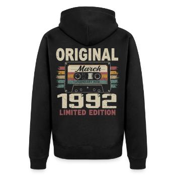 März 1992 Vintage März 1992 - Unisex Premium Bio Zip Hoodie - Schwarz - Hinten - Nico (187cm)