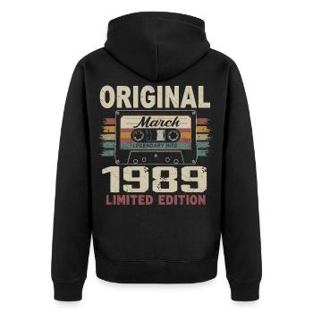 March 1989 Vintage March 1989 - Unisex Premium Organic Zip Hoodie - black - Back - Nico (187cm)