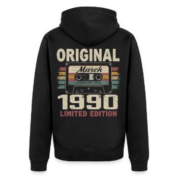 March 1990 Vintage March 1990 - Unisex Premium Organic Zip Hoodie - black - Back - Nico (187cm)