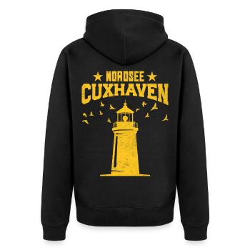 Cuxhavener NORDSEE CUXHAVEN Urlaub Lustiges - Unisex Premium Bio Zip Hoodie - Schwarz - Hinten - Nico (187cm)