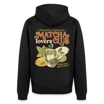 Official Matcha Lovers Club Whisk It Up Drink It - Unisex Premium Bio Zip Hoodie - Schwarz - Hinten - Nico (187cm)