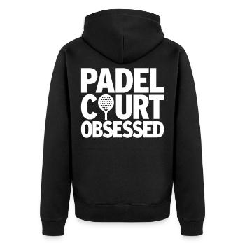 Padel Court Obsessed Leidenschaft für Sportler - Unisex Premium Bio Zip Hoodie - Schwarz - Hinten - Nico (187cm)