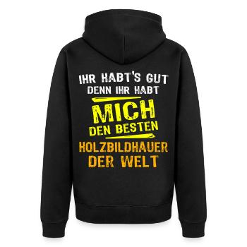 Wood Sculptor Gift - Unisex Premium Organic Zip Hoodie - black - Back - Nico (187cm)