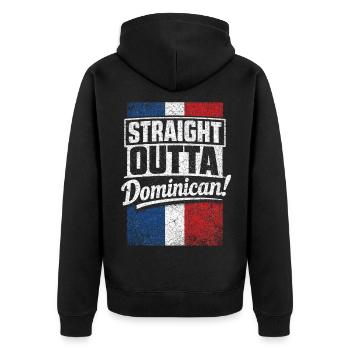 Dominican Straight Outta Dominican! - Unisex Premium Organic Zip Hoodie - black - Back - Nico (187cm)