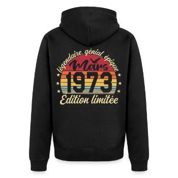 Mars 1973 53 ans Cadeau Anniversaire Mars 1973 - Veste à capuche bio Premium Unisexe - noir - Dos - Nico (187cm)