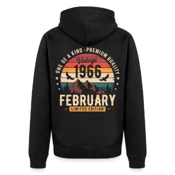 Februar 1966 Jahrgangstag Februar 1966 - Unisex Premium Bio Zip Hoodie - Schwarz - Hinten - Nico (187cm)