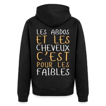 Abdos et cheveux, c’est pour les faibles - Veste à capuche bio Premium Unisexe - noir - Dos - Nico (187cm)