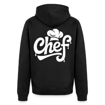 Logo de la cuisine Chef Graffiti - Veste à capuche bio Premium Unisexe - noir - Dos - Nico (187cm)
