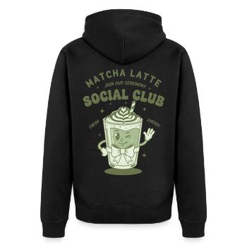 Matcha Latte Social Club Join Our Ceremony Green - Unisex Premium Organic Zip Hoodie - black - Back - Nico (187cm)