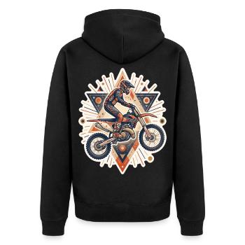 Motocross-Motorrad-Cross-Trial-Enduro-Freestyle - Unisex Premium Bio Zip Hoodie - Schwarz - Hinten - Nico (187cm)