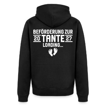 Beförderung zur Tante 2027 loading - Unisex Premium Bio Zip Hoodie - Schwarz - Hinten - Nico (187cm)