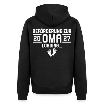 Beförderung zur Oma 2027 loading - Unisex Premium Bio Zip Hoodie - Schwarz - Hinten - Nico (187cm)
