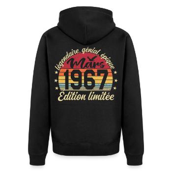 Mars 1967 59 ans Cadeau Anniversaire Mars 1967 - Veste à capuche bio Premium Unisexe - noir - Dos - Nico (187cm)
