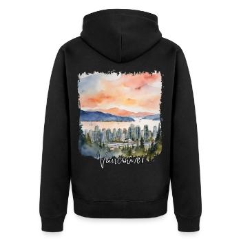 Vancouver Aquarell, Vancouver, Kanada - Unisex Premium Bio Zip Hoodie - Schwarz - Hinten - Nico (187cm)