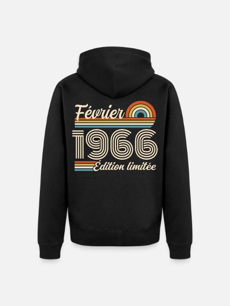 Nées en Février 1966 | 60ème Anniversaire - Veste à capuche bio Premium Unisexe - noir
