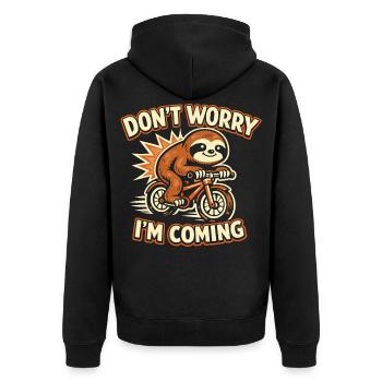 Faultier Fahrrad Lustig Geschenk Süß - Unisex Premium Bio Zip Hoodie - Schwarz - Hinten - Nico (187cm)