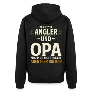 Angler Opa Nicht einfach Aber Hier bin ich! Angeln - Unisex Premium Bio Zip Hoodie - Schwarz - Hinten - Nico (187cm)