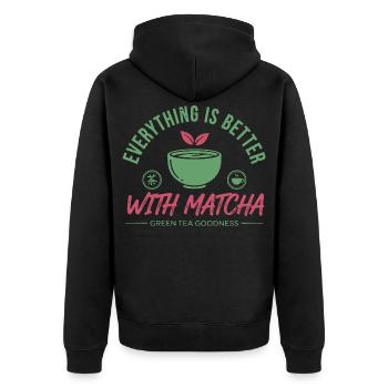 Tout est mieux avec le thé vert matcha - Veste à capuche bio Premium Unisexe - noir - Dos - Nico (187cm)